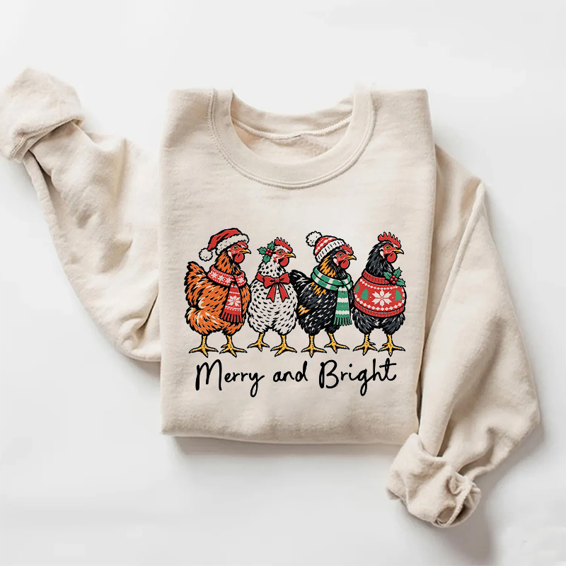 Merry And Bright Christmas Chicken Sweatshirt
