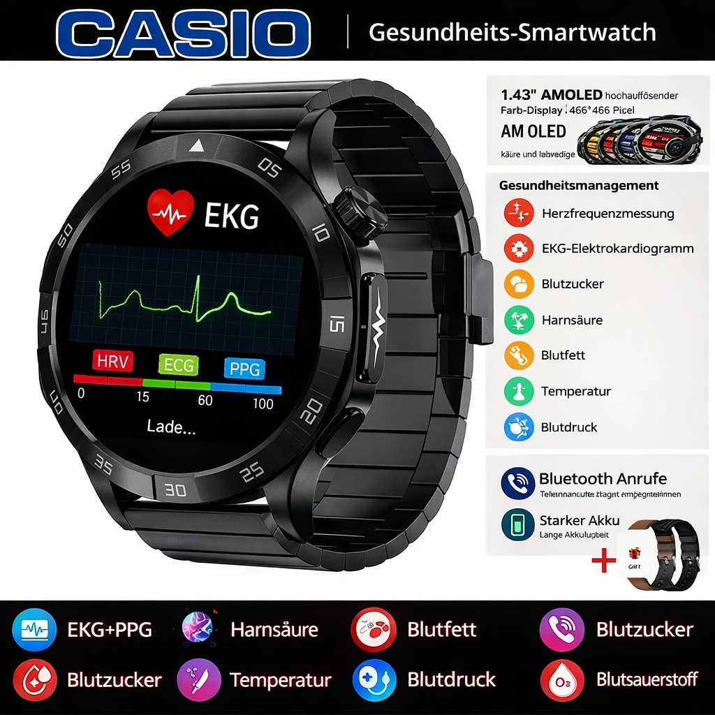 👉 CASIO AI – Intelligente medizinische Smartwatch 2026 ⌚️ EKG + PPG, Überwachung von Blutzucker, Fett und Harnsäure – Gesundheit und Stil in einem! 🏃‍♂️