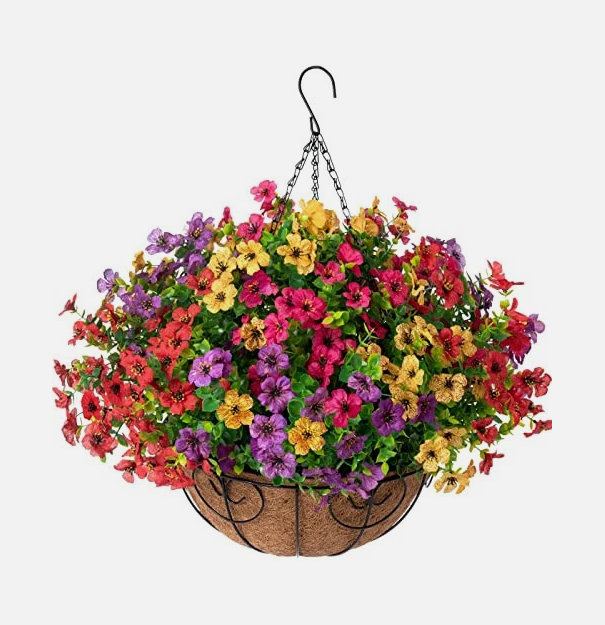 Artificial Faux Hanging Plants Flowers Basket for Summer Outdoor Outside