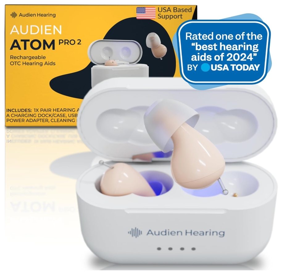 🎉New Year's Sale  up to 90%💝✨ Buy 1 Get 1 Free ✨Audien Hearing Atom Pro 2 Rechargeable In Ear Hearing Aids