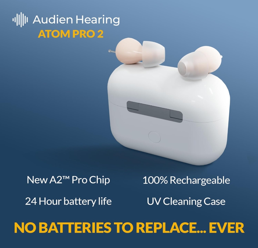 🎉New Year's Sale  up to 90%💝✨ Buy 1 Get 1 Free ✨Audien Hearing Atom Pro 2 Rechargeable In Ear Hearing Aids