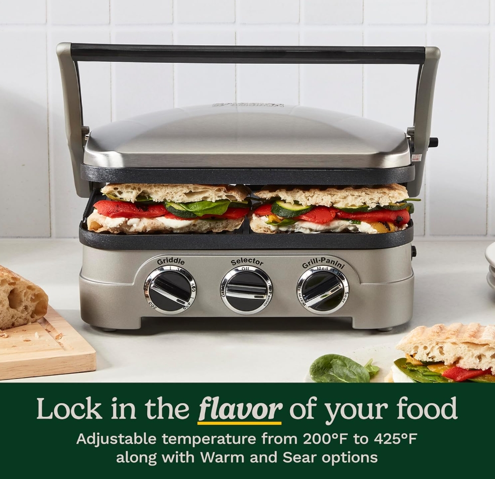 🎉Last day clearance sale💝✨ Buy 2 Get 2 Free ✨Cuisinart Panini Press, Stainless Steel Griddler, Sandwich Maker & More, 5-IN-1
