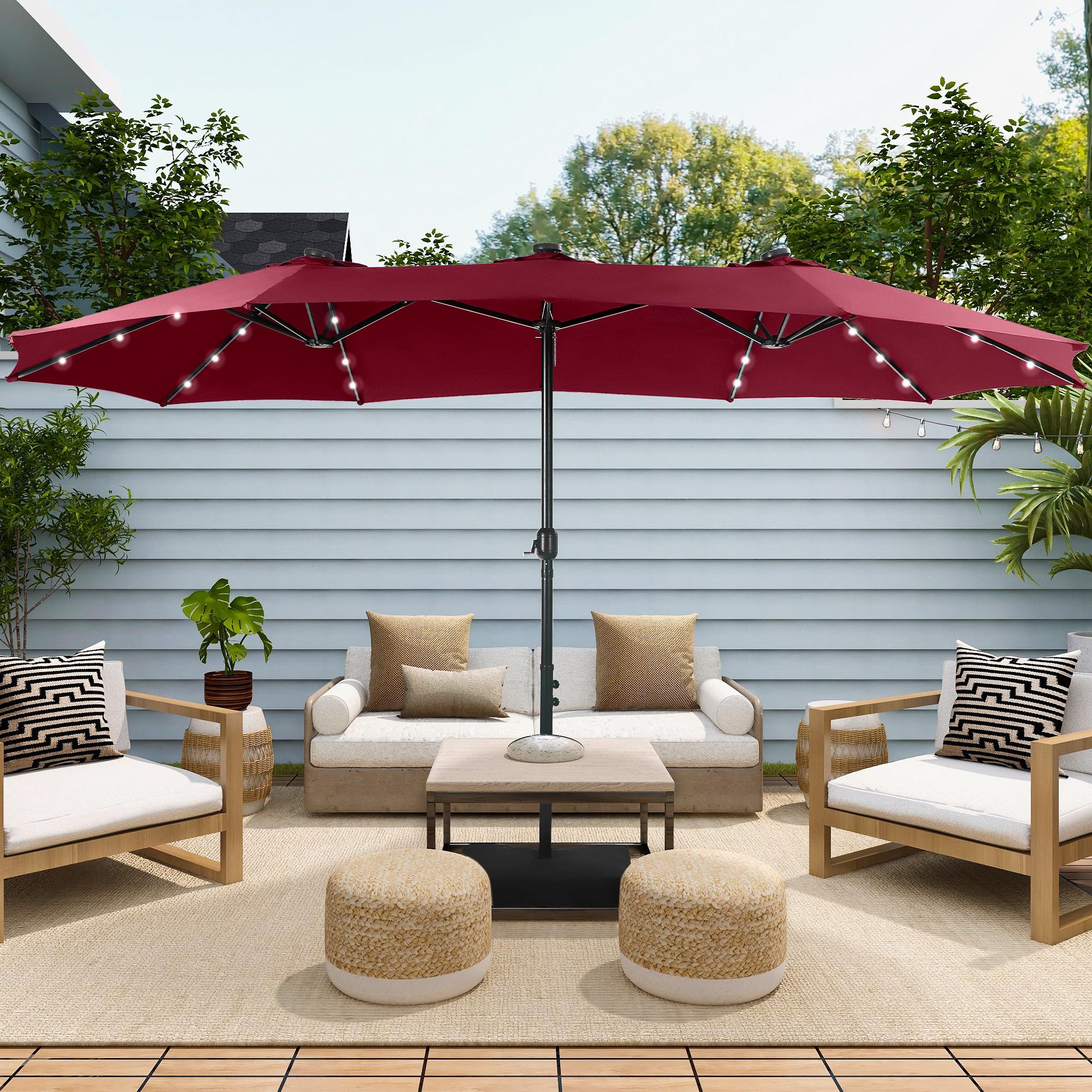 [Mother's Day Gift] Phivilla Home 15ft Large Outdoor Patio Umbrella with Base – LED Light Option, Double-Sided, Crank Handle, Waterproof