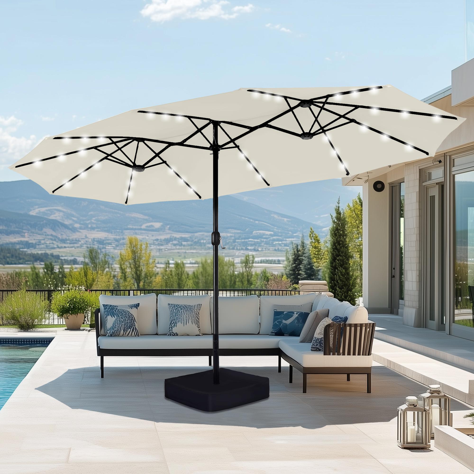 [Mother's Day Gift] Phivilla Home 15ft Large Outdoor Patio Umbrella with Base – LED Light Option, Double-Sided, Crank Handle, Waterproof