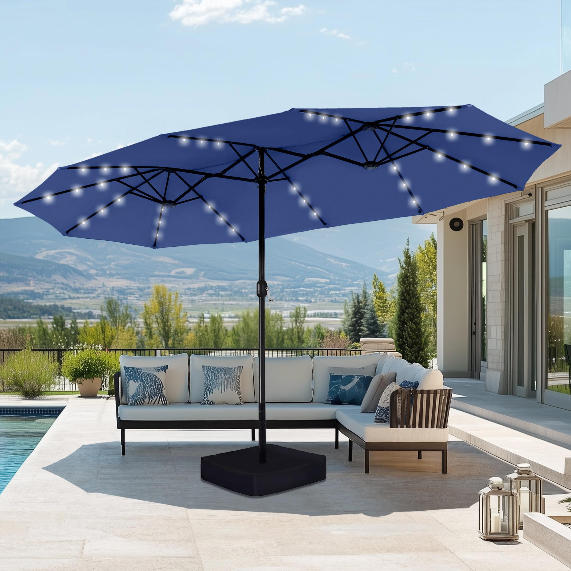 [Mother's Day Gift] Phivilla Home 15ft Large Outdoor Patio Umbrella with Base – LED Light Option, Double-Sided, Crank Handle, Waterproof