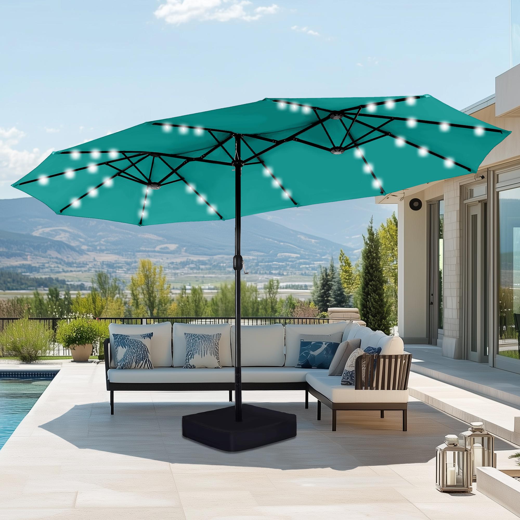 [Mother's Day Gift] Phivilla Home 15ft Large Outdoor Patio Umbrella with Base – LED Light Option, Double-Sided, Crank Handle, Waterproof