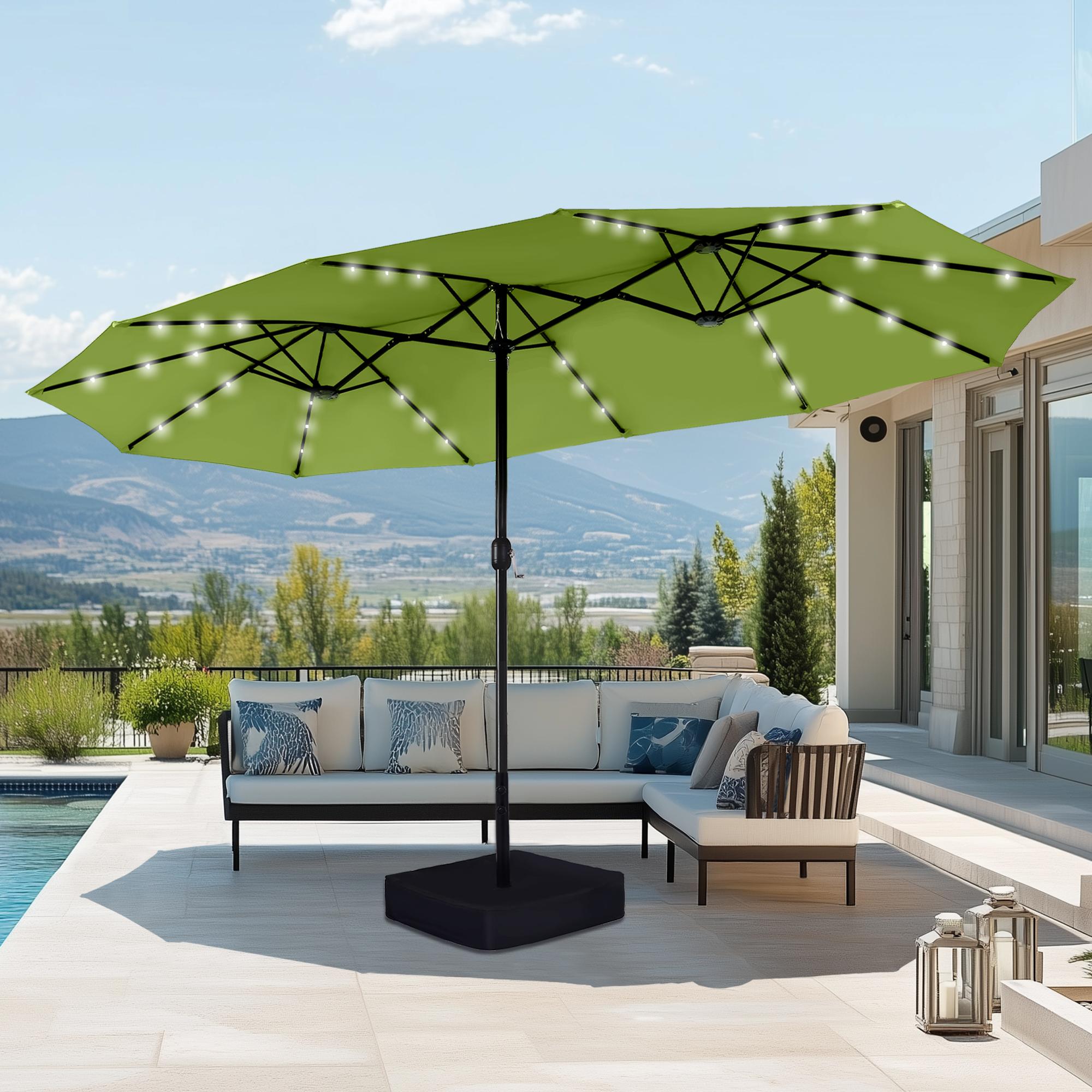 [Mother's Day Gift] Phivilla Home 15ft Large Outdoor Patio Umbrella with Base – LED Light Option, Double-Sided, Crank Handle, Waterproof