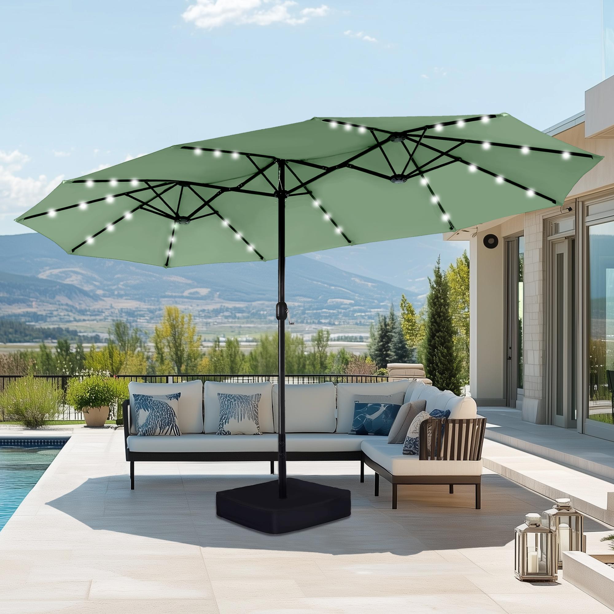 [Mother's Day Gift] Phivilla Home 15ft Large Outdoor Patio Umbrella with Base – LED Light Option, Double-Sided, Crank Handle, Waterproof