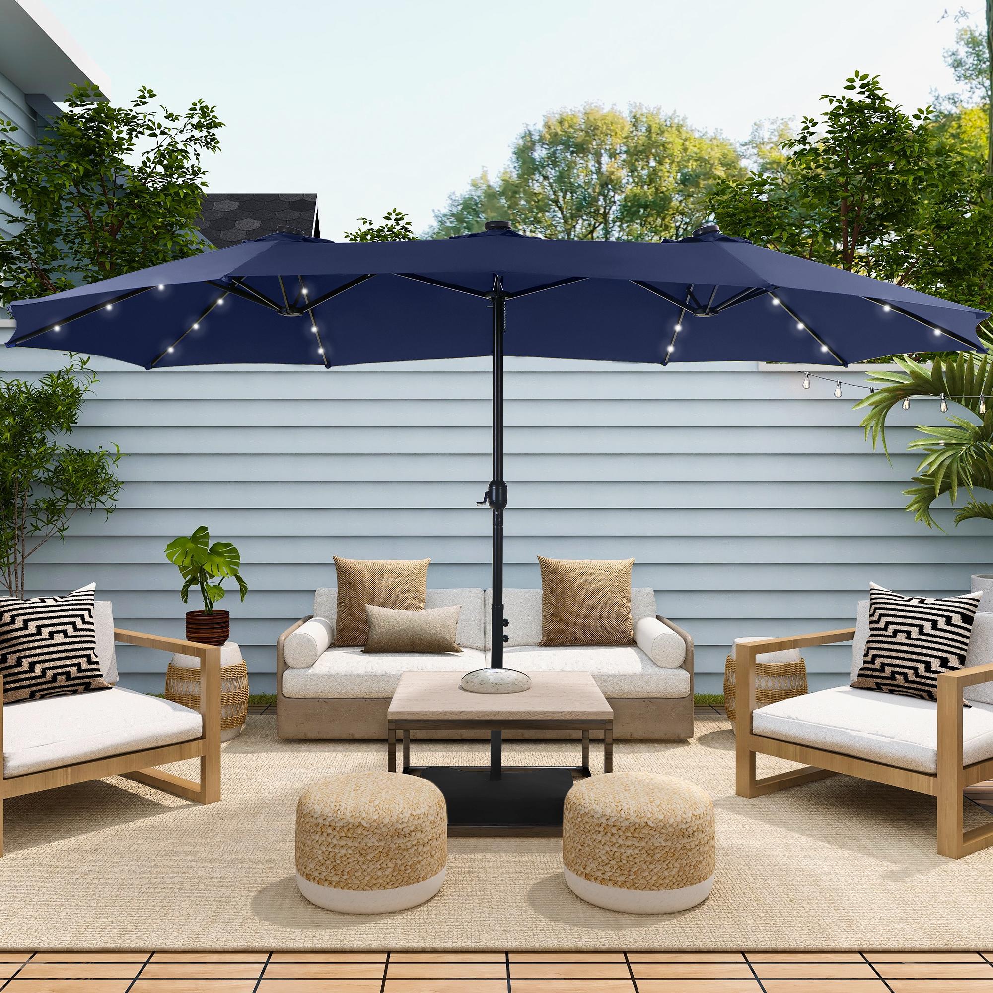 [Mother's Day Gift] Phivilla Home 15ft Large Outdoor Patio Umbrella with Base – LED Light Option, Double-Sided, Crank Handle, Waterproof