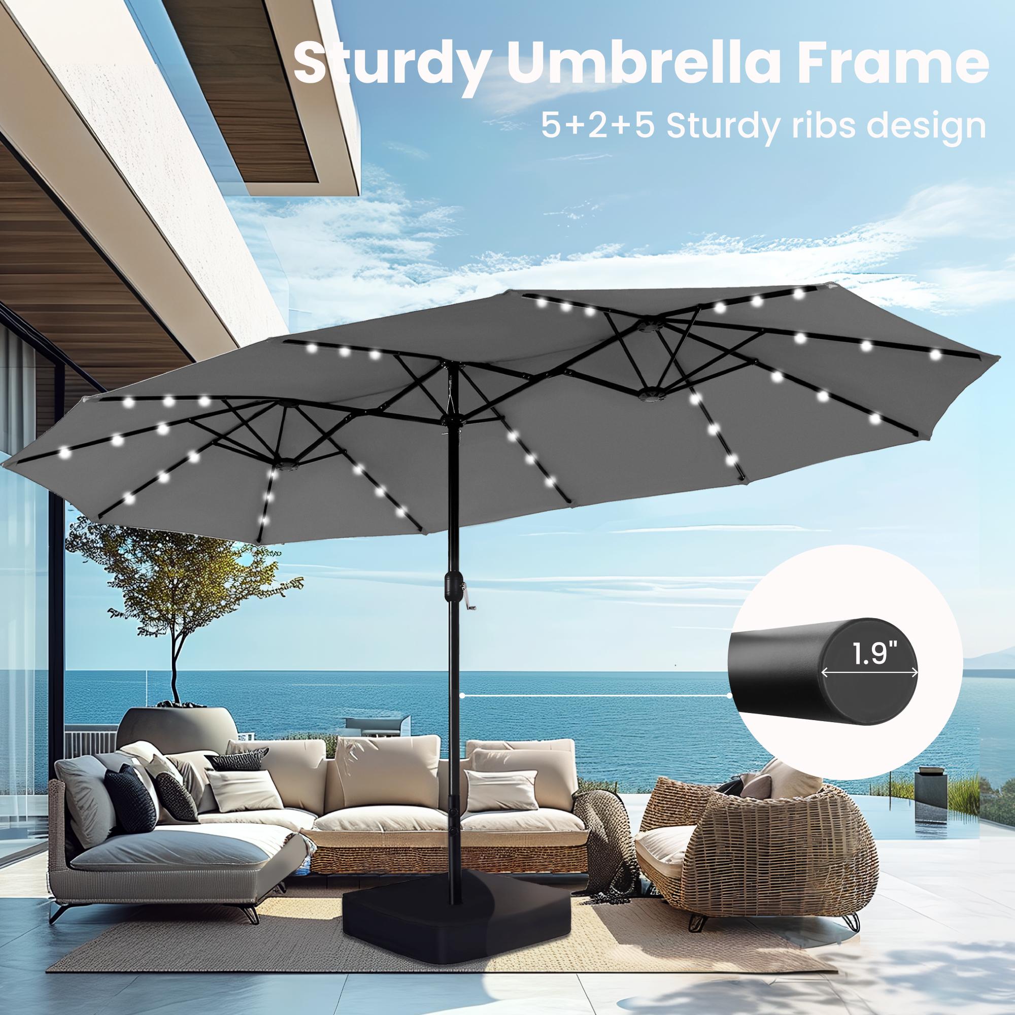 [Mother's Day Gift] Phivilla Home 15ft Large Outdoor Patio Umbrella with Base – LED Light Option, Double-Sided, Crank Handle, Waterproof