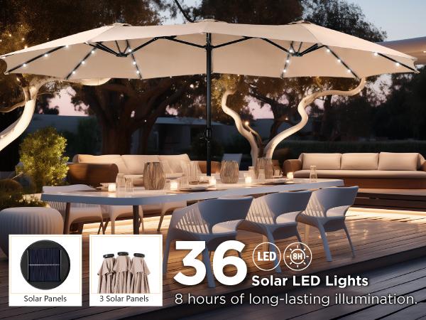 [Mother's Day Gift] Phivilla Home 15ft Large Outdoor Patio Umbrella with Base – LED Light Option, Double-Sided, Crank Handle, Waterproof