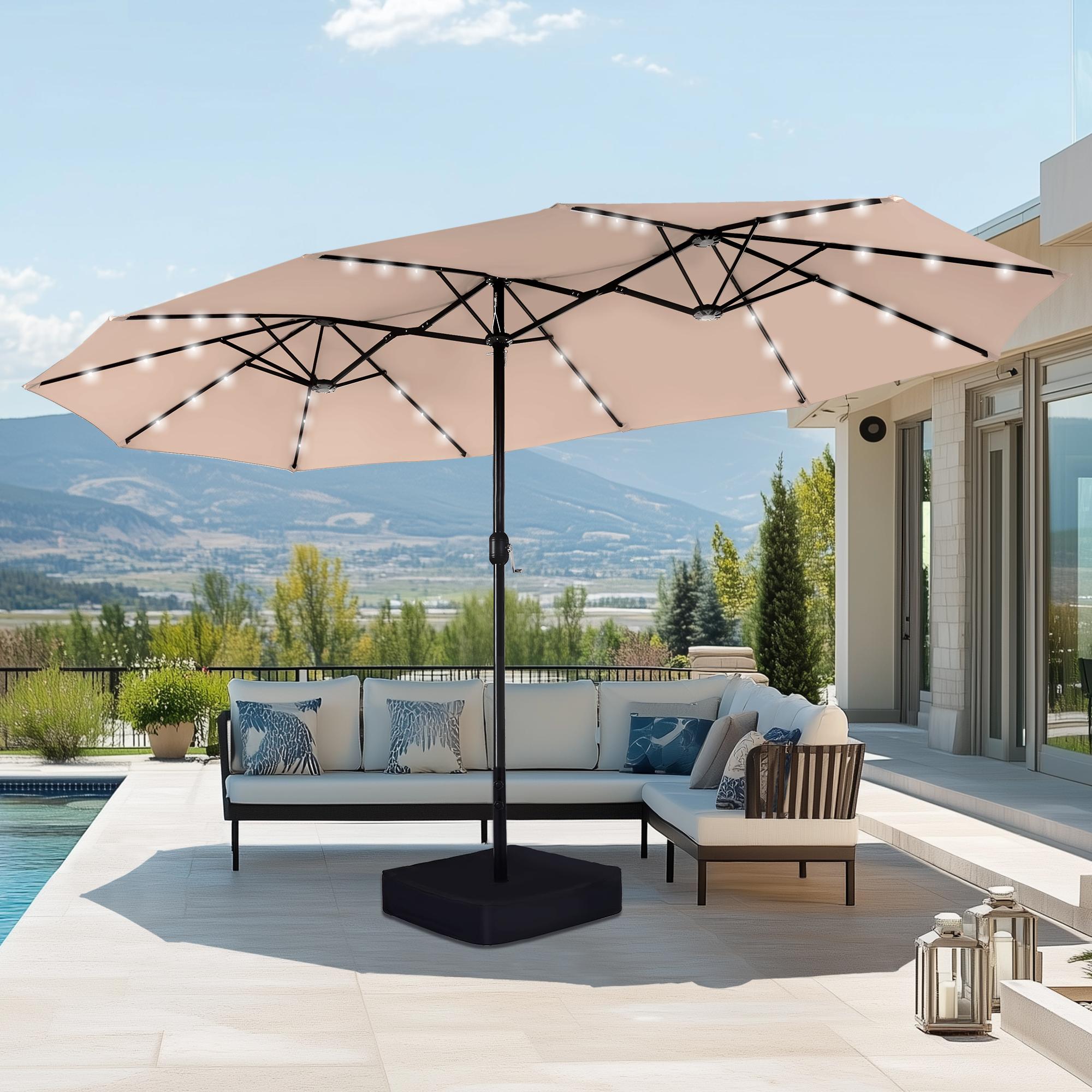 [Mother's Day Gift] Phivilla Home 15ft Large Outdoor Patio Umbrella with Base – LED Light Option, Double-Sided, Crank Handle, Waterproof