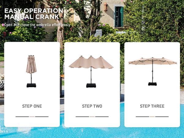 [Mother's Day Gift] Phivilla Home 15ft Large Outdoor Patio Umbrella with Base – LED Light Option, Double-Sided, Crank Handle, Waterproof