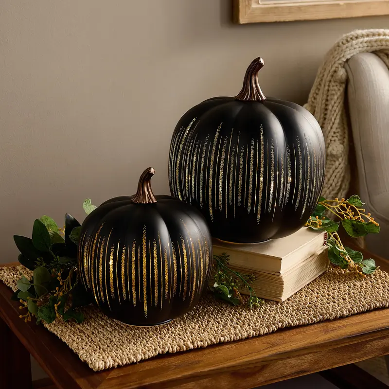 Set of 2 Illuminated Starry Night Glass Pumpkins by Valerie