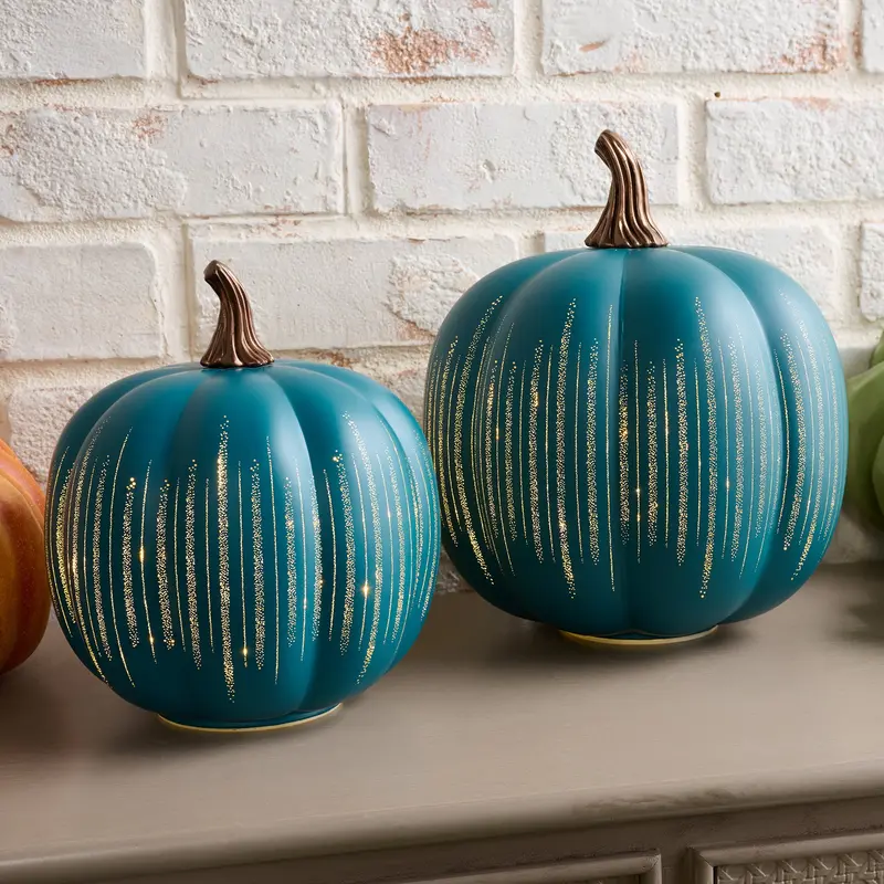 Set of 2 Illuminated Starry Night Glass Pumpkins by Valerie