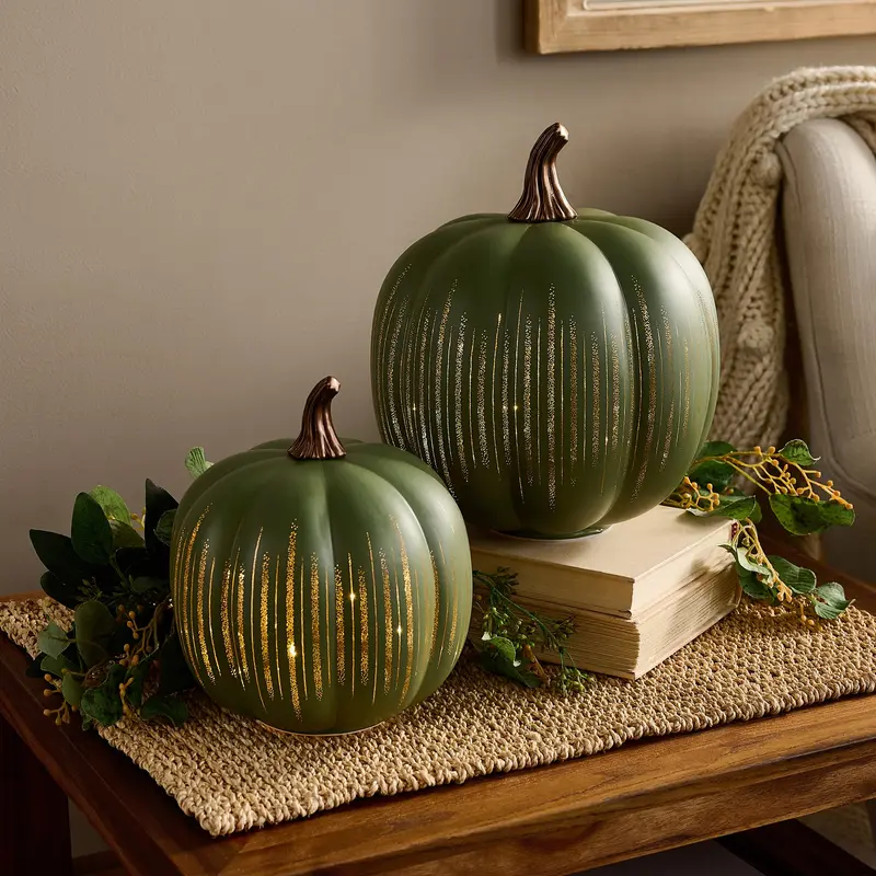 Set of 2 Illuminated Starry Night Glass Pumpkins by Valerie