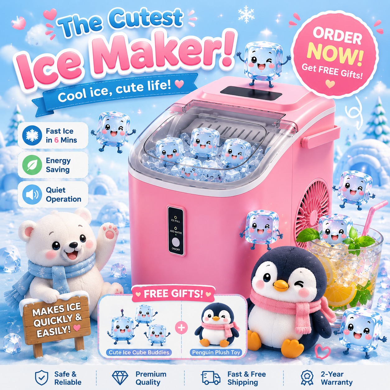 [Copy]Soon to be sold out!!💝Last Day For Clearance, Buy 1 Get 1 Free✨Henning Lee 27-lb 5 Minute Nugget Ice Maker w/ Scoop