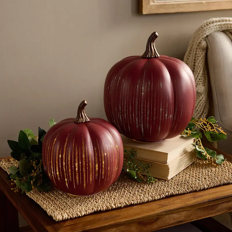 Set of 2 Illuminated Starry Night Glass Pumpkins by Valerie