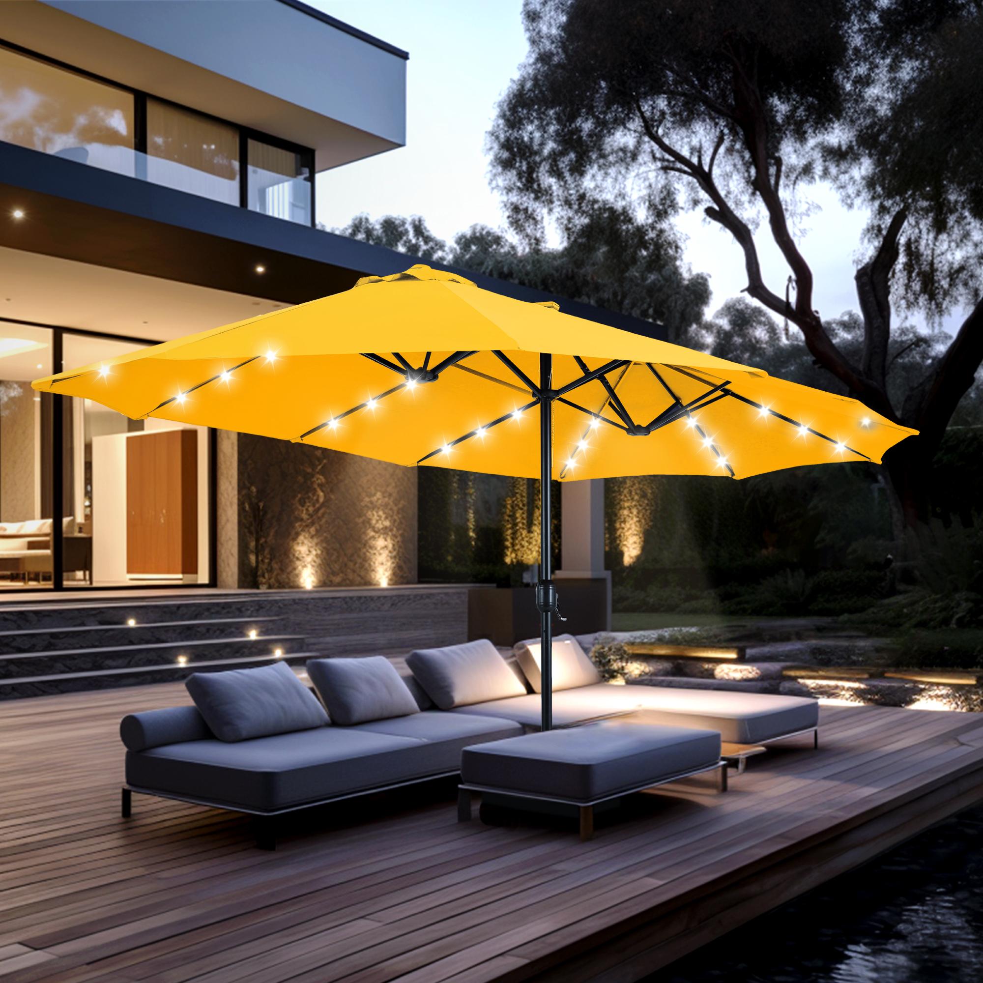 [Mother's Day Gift] Phivilla Home 15ft Large Outdoor Patio Umbrella with Base – LED Light Option, Double-Sided, Crank Handle, Waterproof