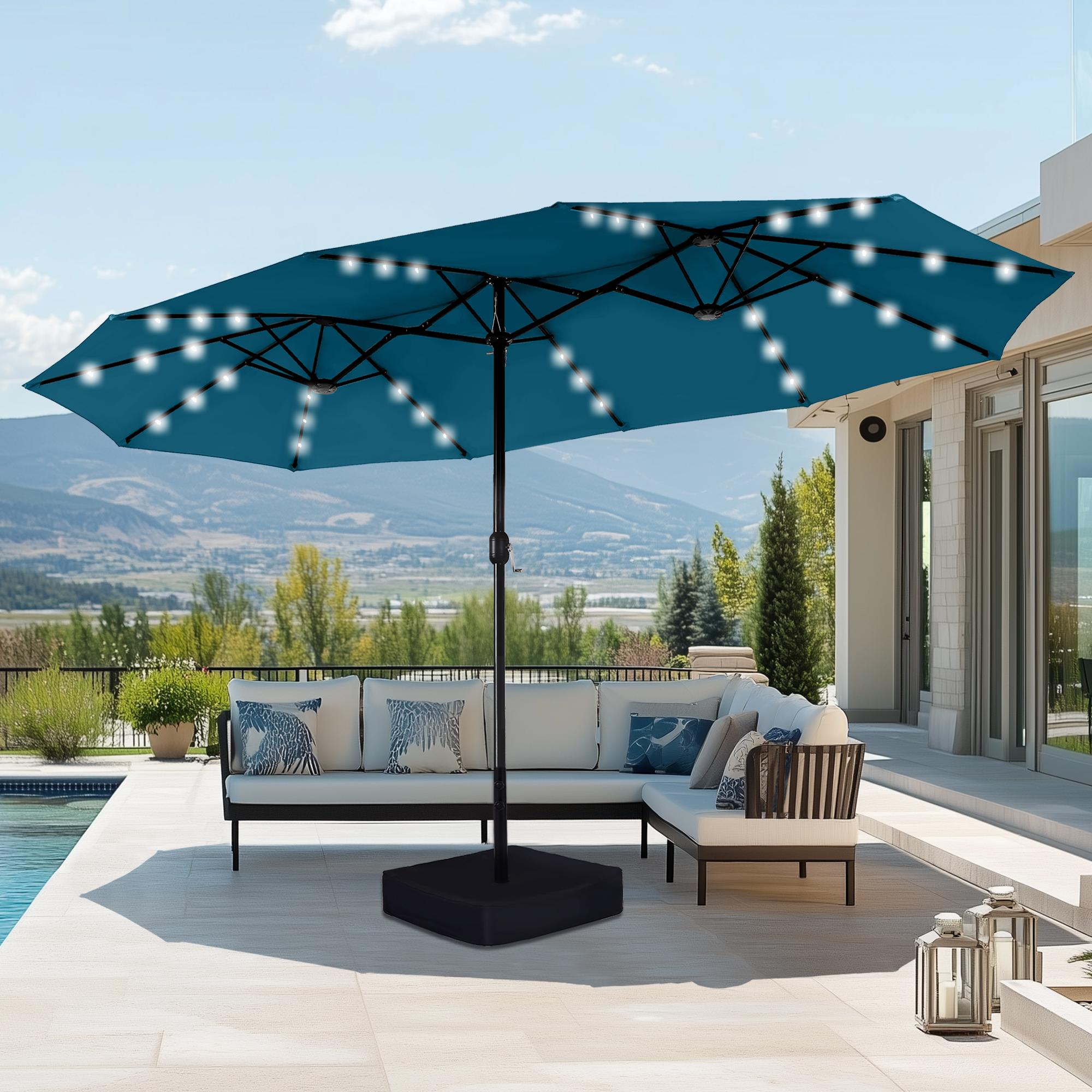 [Mother's Day Gift] Phivilla Home 15ft Large Outdoor Patio Umbrella with Base – LED Light Option, Double-Sided, Crank Handle, Waterproof