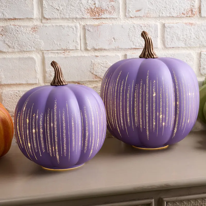Set of 2 Illuminated Starry Night Glass Pumpkins by Valerie