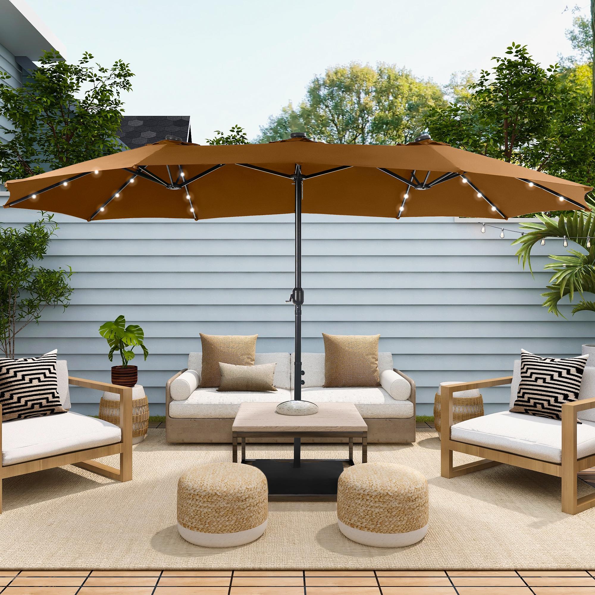 [Mother's Day Gift] Phivilla Home 15ft Large Outdoor Patio Umbrella with Base – LED Light Option, Double-Sided, Crank Handle, Waterproof