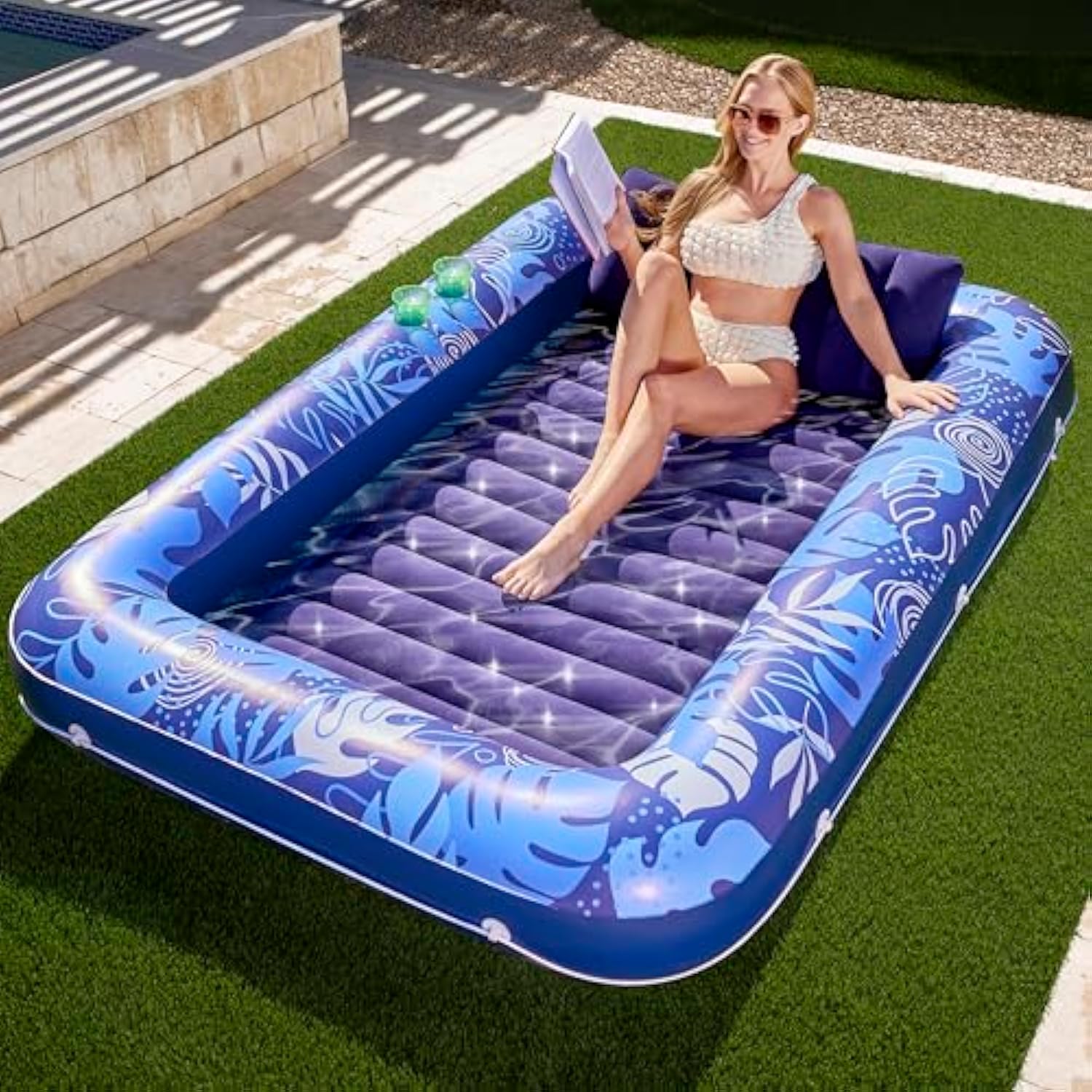 💝𝗧𝗼𝗱𝗮𝘆'𝘀 𝗦𝗽𝗲𝗰𝗶𝗮𝗹𝘀💝Buy 2 Get 2 Free💥Sloosh-L/XL Inflatable Tanning Pool Lounge Float With Cup Holder, 85″ x 57″ More Large Sun Tan Tub Adult Pool Floats Raft