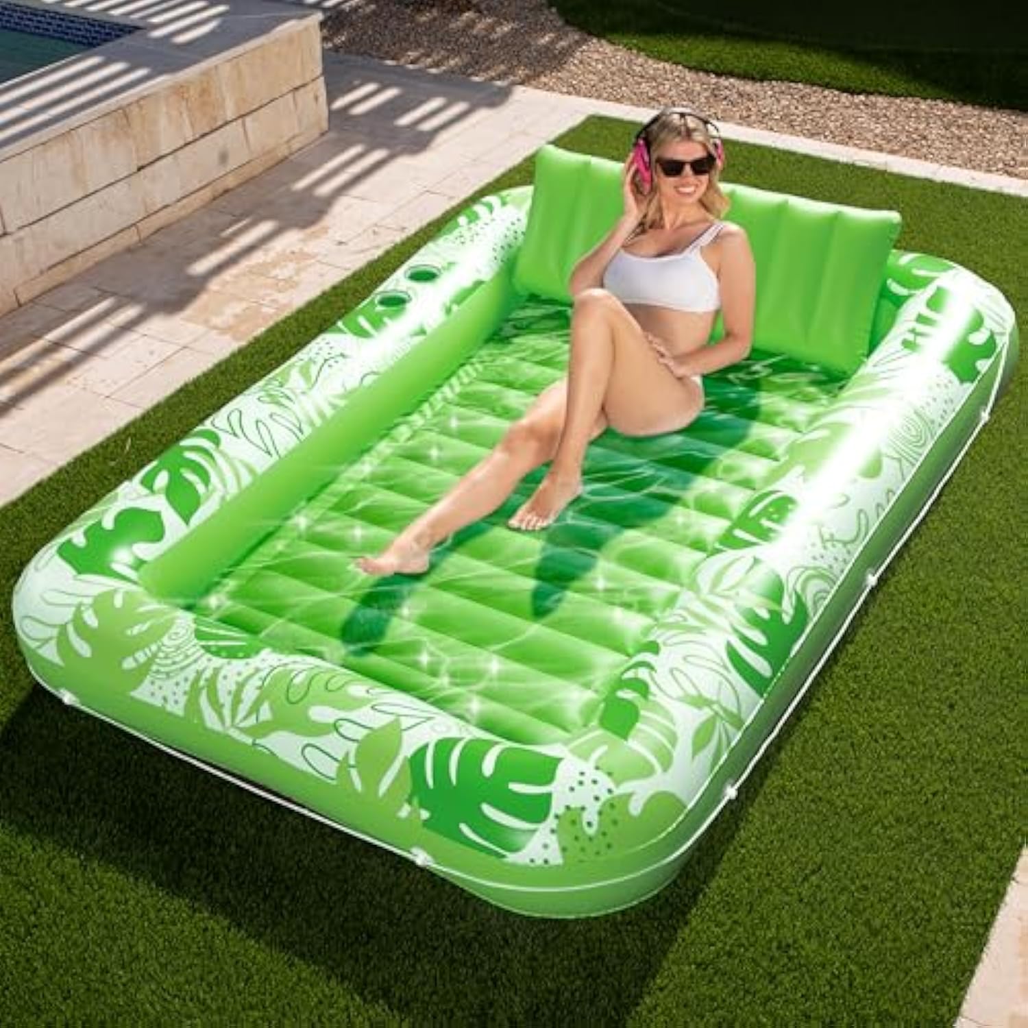 💝𝗧𝗼𝗱𝗮𝘆'𝘀 𝗦𝗽𝗲𝗰𝗶𝗮𝗹𝘀💝Buy 2 Get 2 Free💥Sloosh-L/XL Inflatable Tanning Pool Lounge Float With Cup Holder, 85″ x 57″ More Large Sun Tan Tub Adult Pool Floats Raft