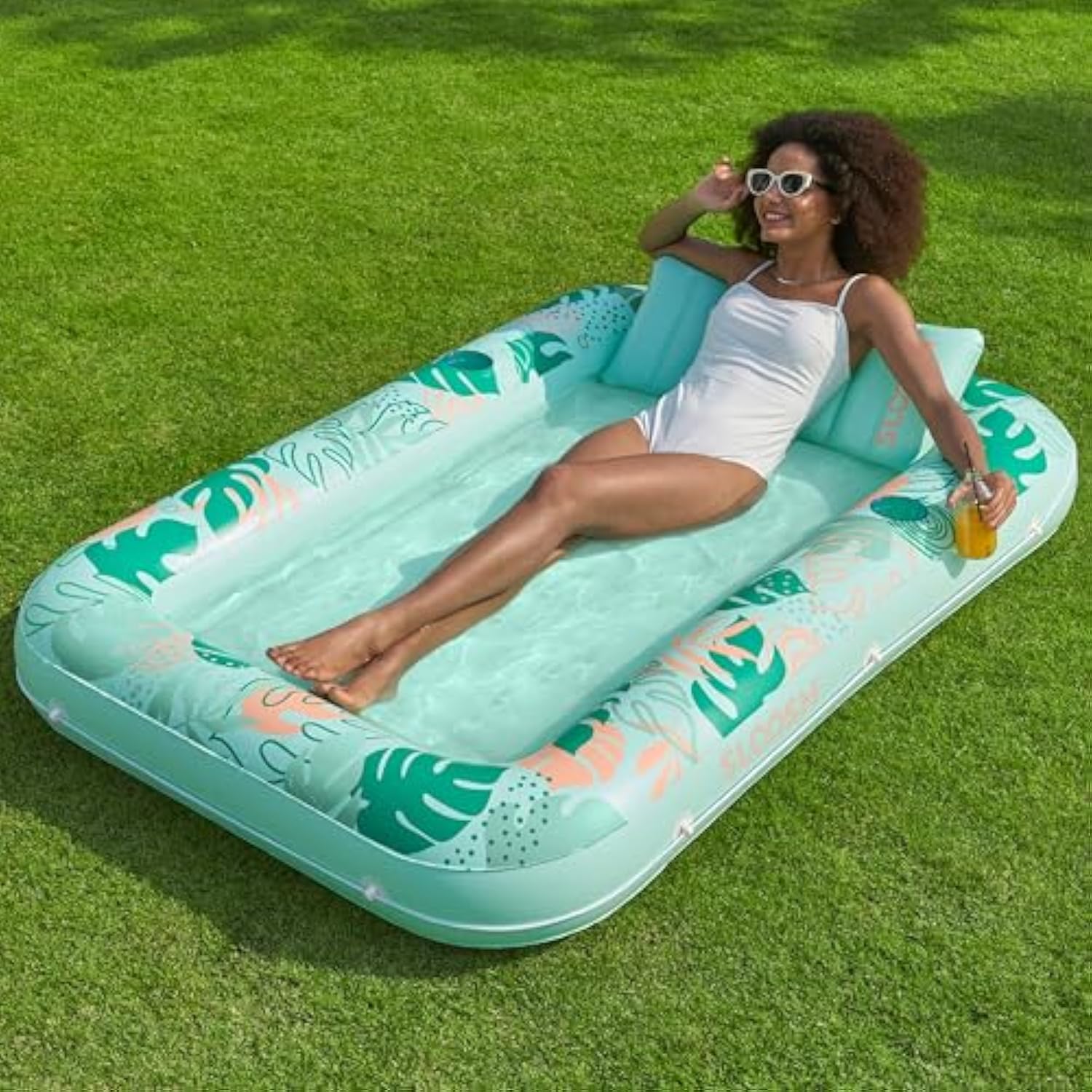 💝𝗧𝗼𝗱𝗮𝘆'𝘀 𝗦𝗽𝗲𝗰𝗶𝗮𝗹𝘀💝Buy 2 Get 2 Free💥Sloosh-L/XL Inflatable Tanning Pool Lounge Float With Cup Holder, 85″ x 57″ More Large Sun Tan Tub Adult Pool Floats Raft