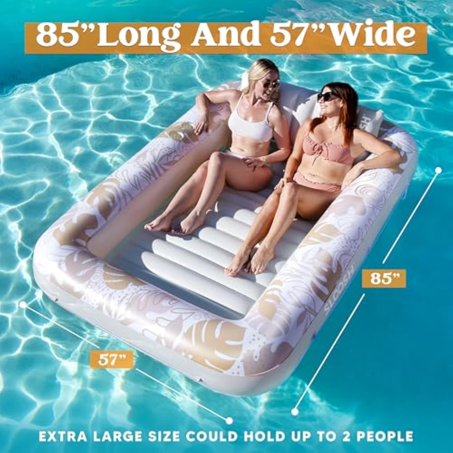 💝𝗧𝗼𝗱𝗮𝘆'𝘀 𝗦𝗽𝗲𝗰𝗶𝗮𝗹𝘀💝Buy 2 Get 2 Free💥Sloosh-L/XL Inflatable Tanning Pool Lounge Float With Cup Holder, 70“X46”/85″ x 57″ More Large Sun Tan Tub Adult Pool Floats Raft