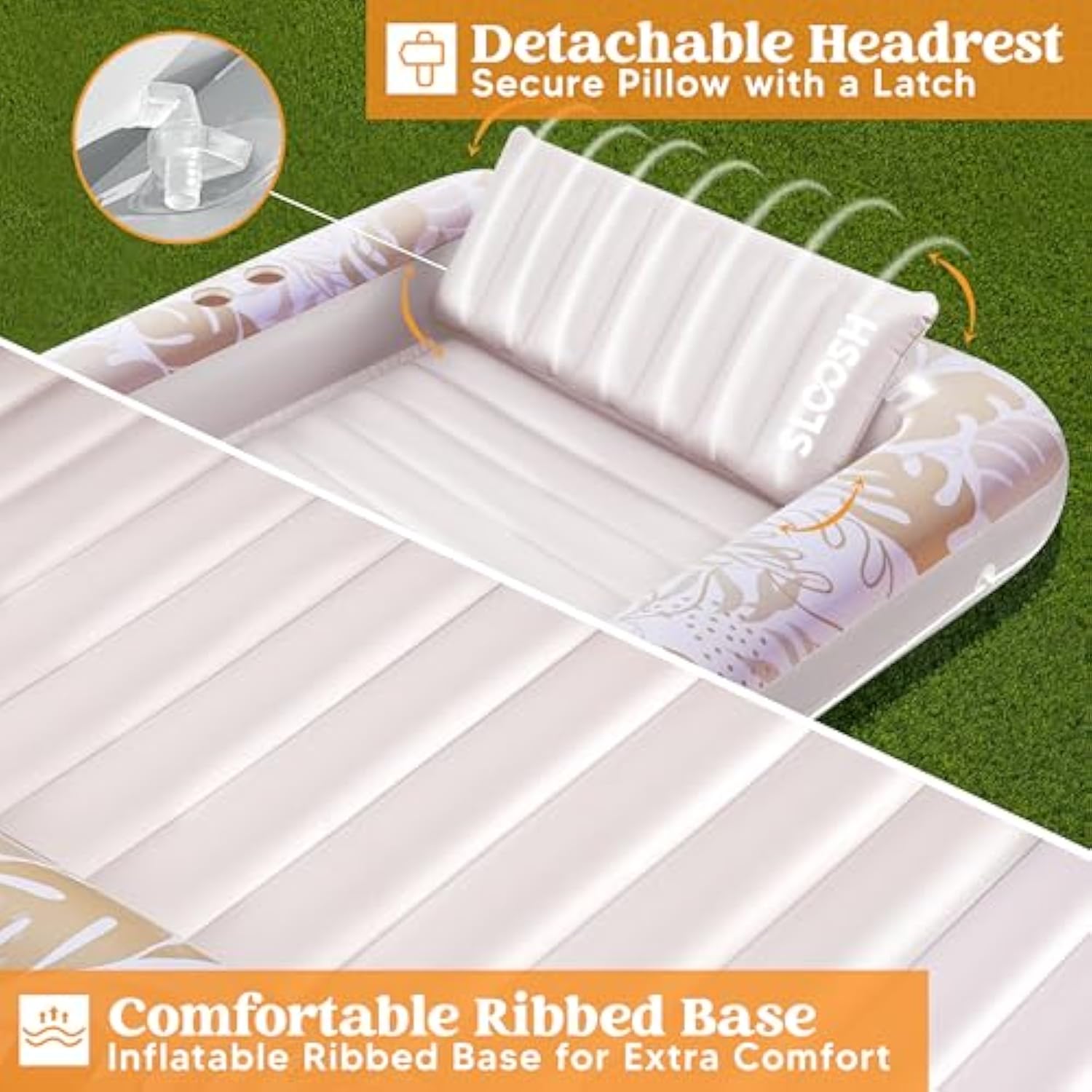 💝𝗧𝗼𝗱𝗮𝘆'𝘀 𝗦𝗽𝗲𝗰𝗶𝗮𝗹𝘀💝Buy 2 Get 2 Free💥Sloosh-L/XL Inflatable Tanning Pool Lounge Float With Cup Holder, 70“X46”/85″ x 57″ More Large Sun Tan Tub Adult Pool Floats Raft