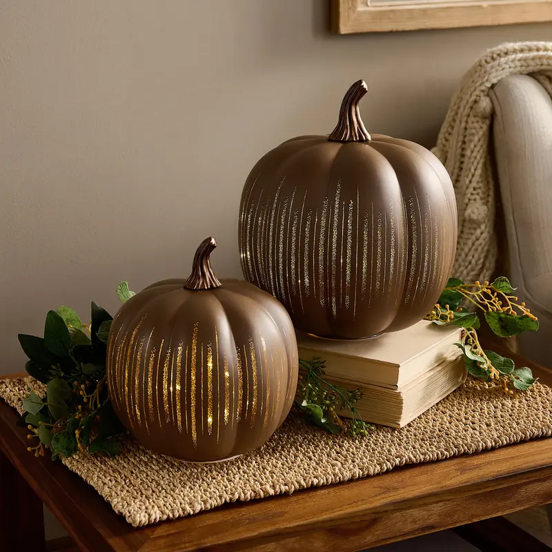 Set of 2 Illuminated Starry Night Glass Pumpkins by Valerie