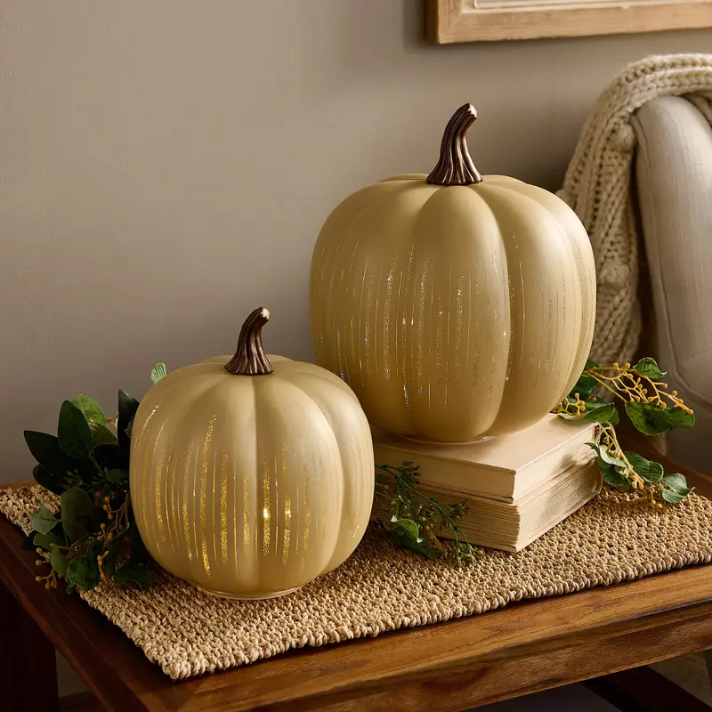 Set of 2 Illuminated Starry Night Glass Pumpkins by Valerie