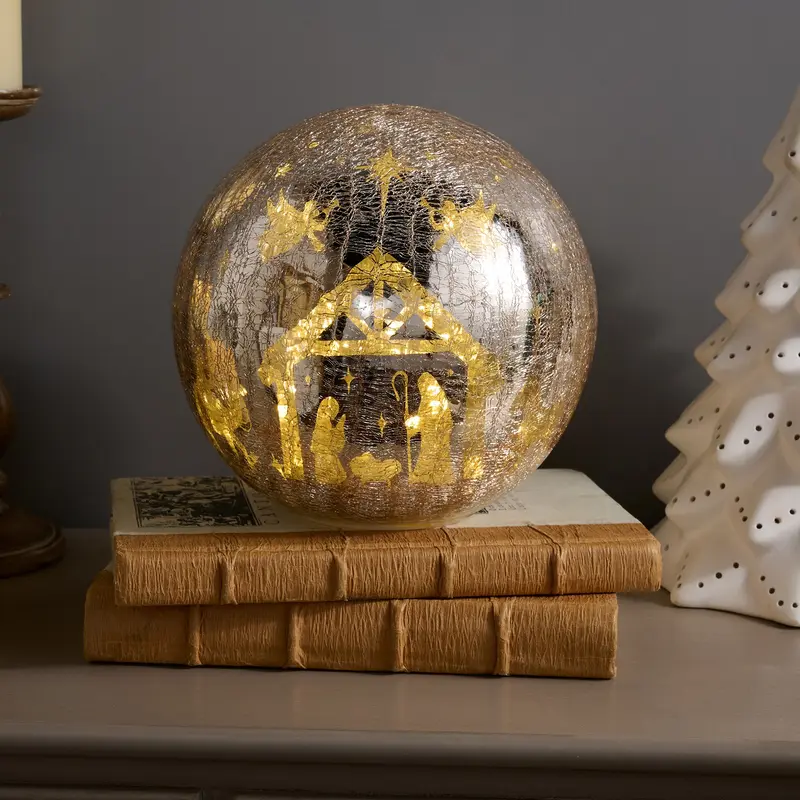 Last day of clearance!!💝Buy 2 Get 2 Free✨8" Illuminated Crackle Glass Sphere with Hidden Scene by Kim Gravel