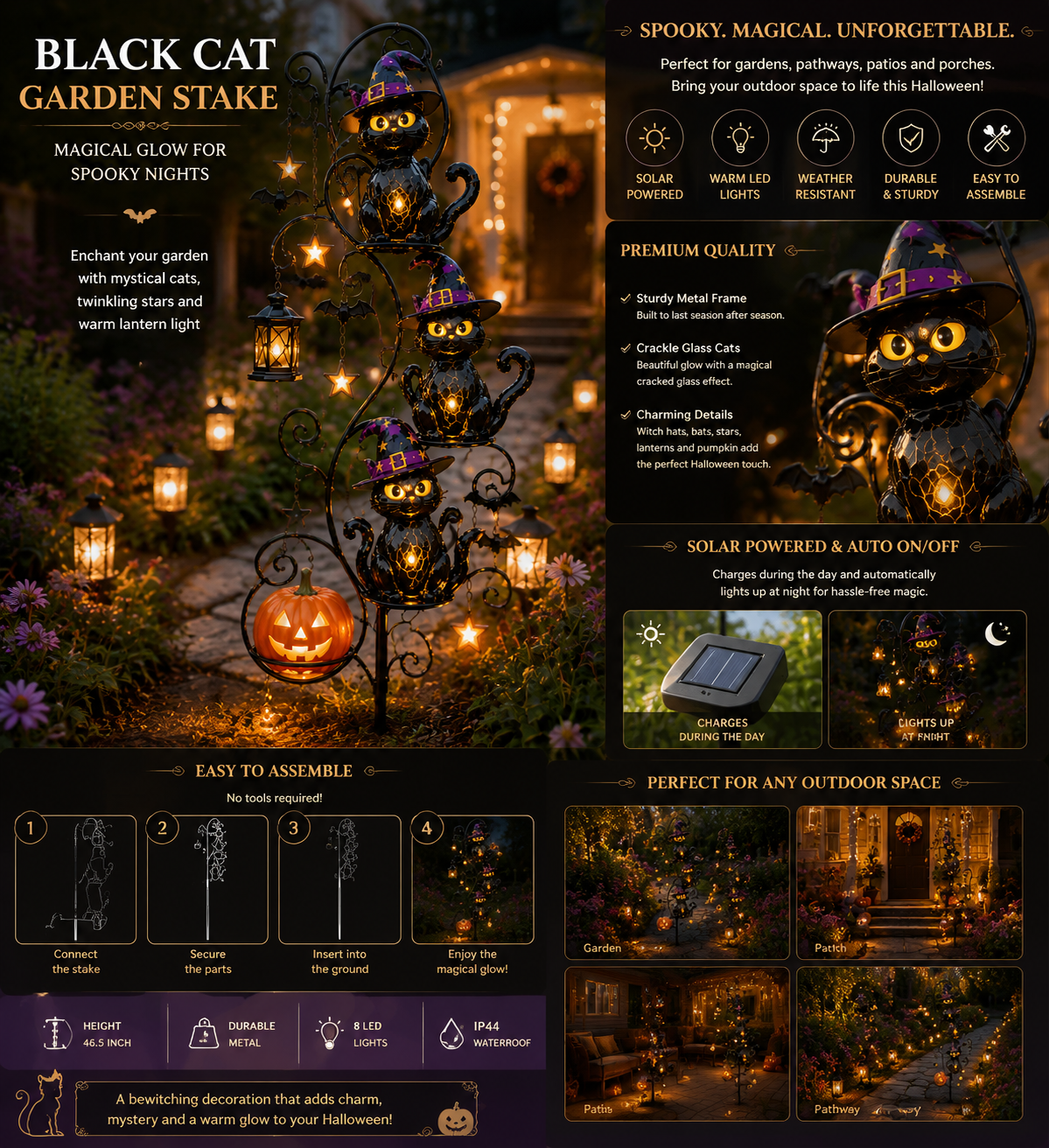 Last day of clearance!!💝Buy 2 Get 2 Free✨Lighted Black Cat Pumpkin Metal Garden Sign
