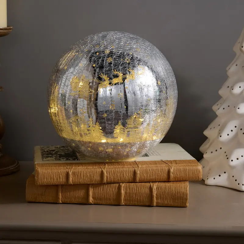 Last day of clearance!!💝Buy 2 Get 2 Free✨8" Illuminated Crackle Glass Sphere with Hidden Scene by Kim Gravel