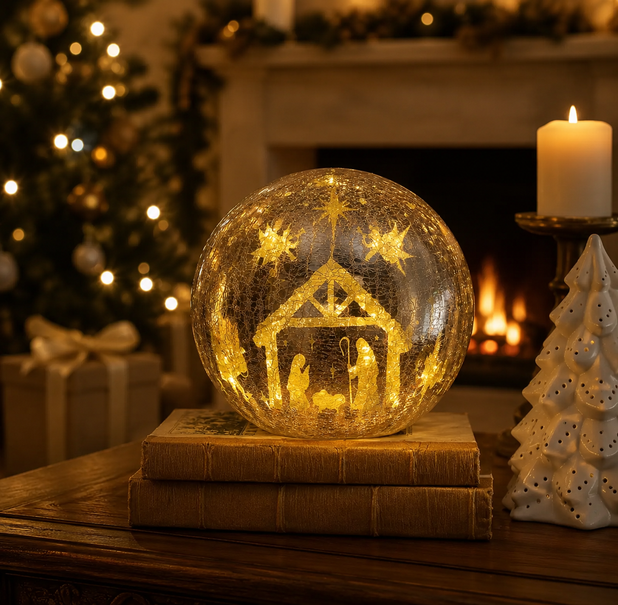Last day of clearance!!💝Buy 2 Get 2 Free✨8" Illuminated Crackle Glass Sphere with Hidden Scene by Kim Gravel