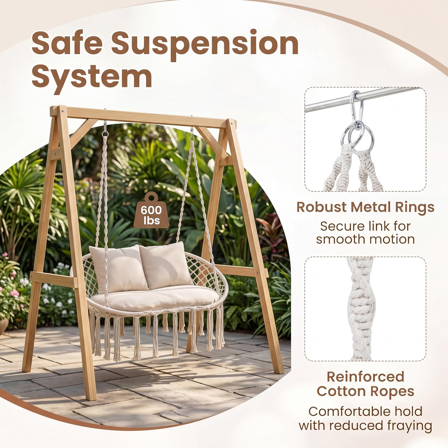💝Warehouse Clearance，Buy 2 Get 2 Free💝Oversized Outdoor Double Swing Egg Chair, 700 lbs Capacity 2-Person Hanging Egg Chair Swing with Cushion