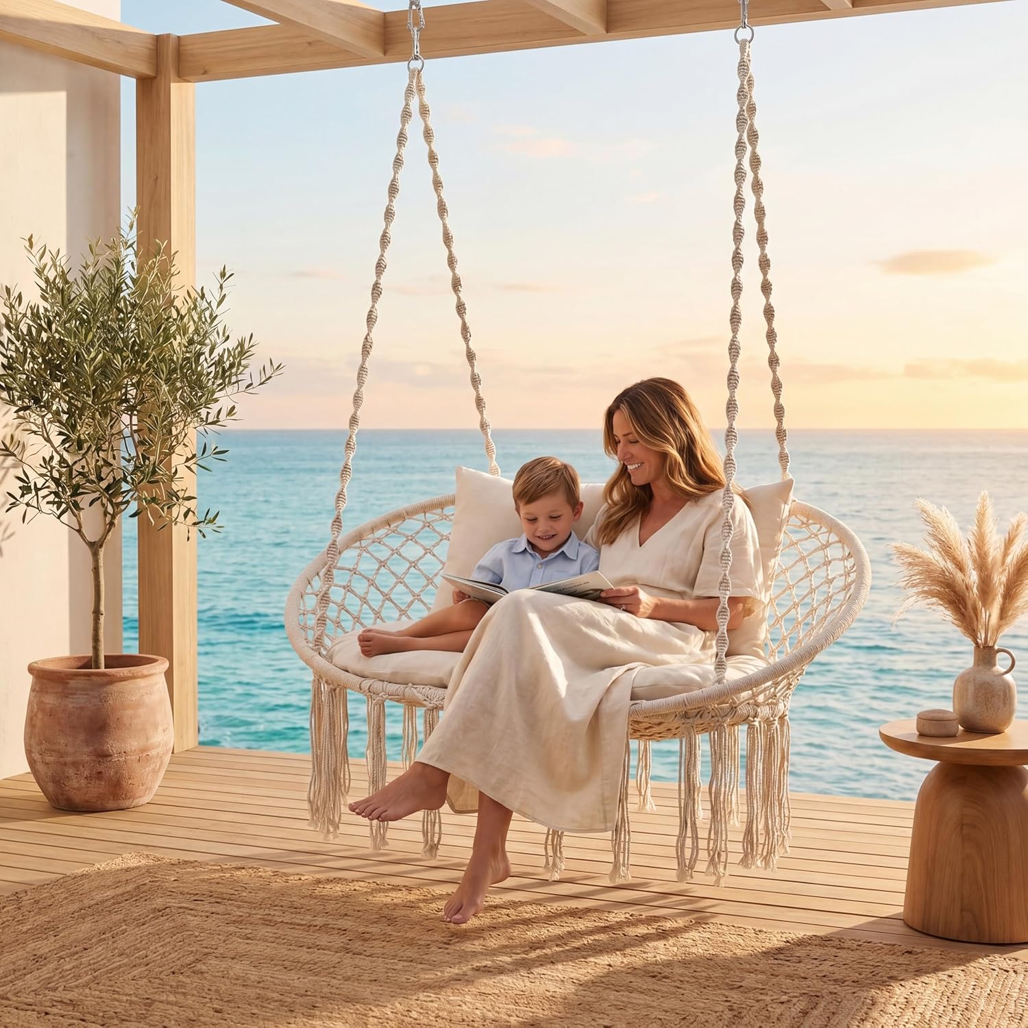 💝Warehouse Clearance，Buy 2 Get 2 Free💝Oversized Outdoor Double Swing Egg Chair, 700 lbs Capacity 2-Person Hanging Egg Chair Swing with Cushion