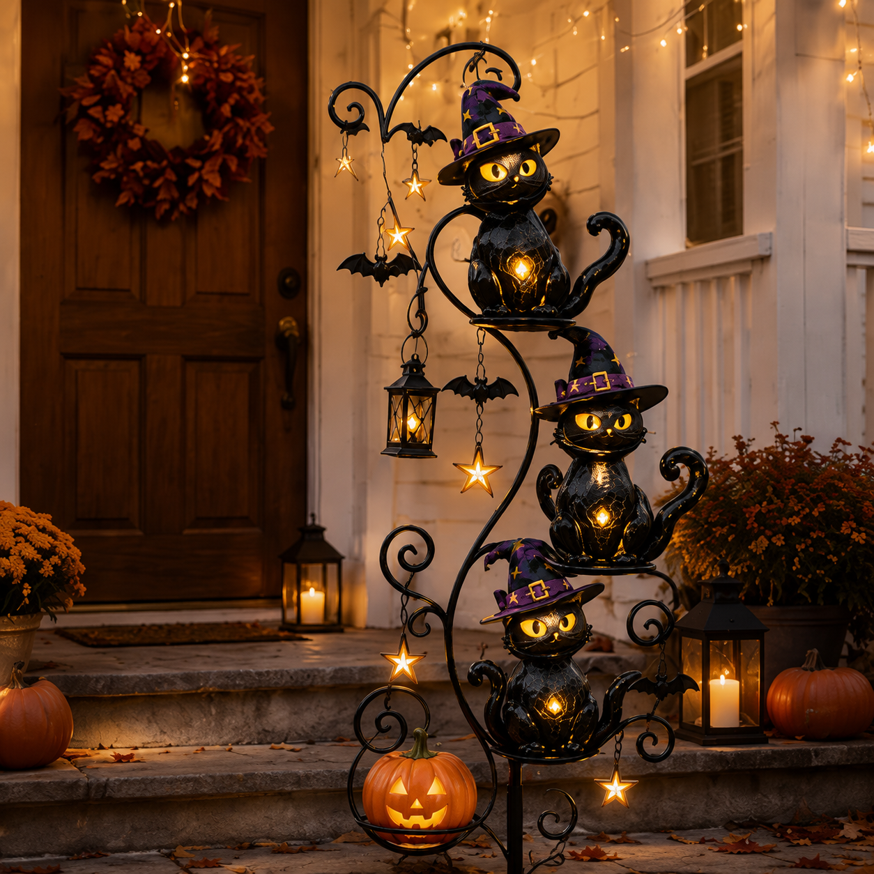 Last day of clearance!!💝Buy 2 Get 2 Free✨Lighted Black Cat Pumpkin Metal Garden Sign