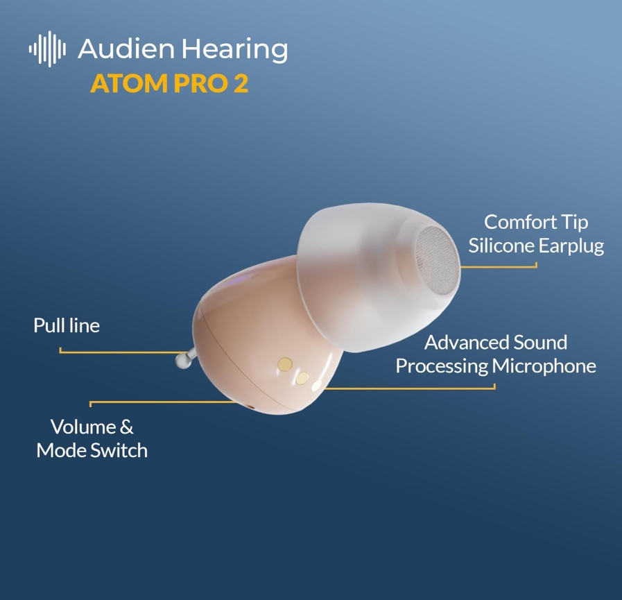 🎉New Year's Sale  up to 90%💝✨ Buy 1 Get 1 Free ✨Audien Hearing Atom Pro 2 Rechargeable In Ear Hearing Aids