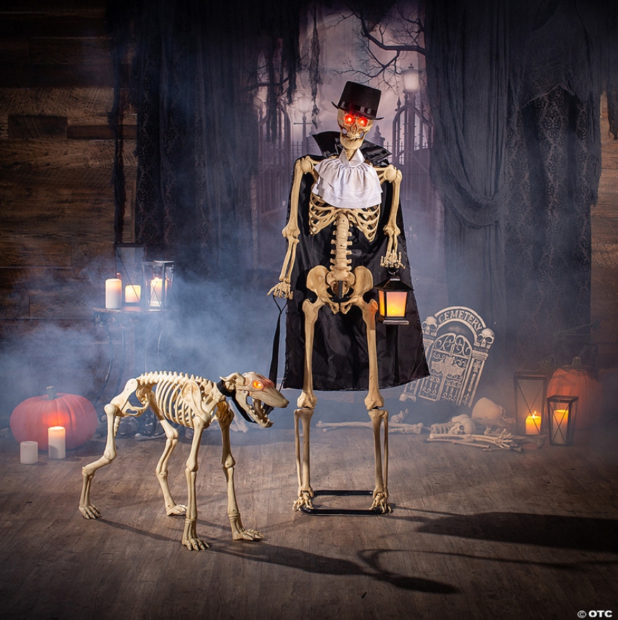 Soon to be sold out!!💝Last Day For Factory Outlet Shop💥36 1/2" x 62 1/4" Animated Skeleton & Dog Halloween Decorations