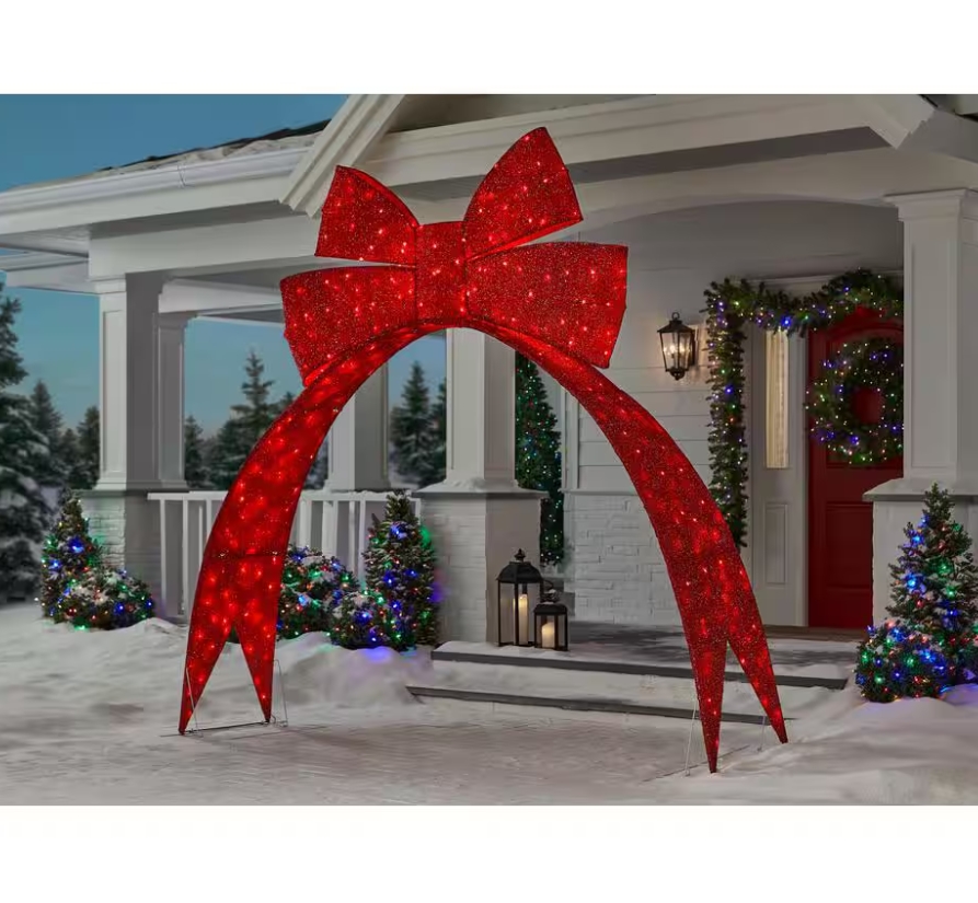 Christmas Clearance 💥9.5 ft. Icicle Shimmer Giant-Sized Twinkling LED Red Bow Archway Holiday Yard Decoration