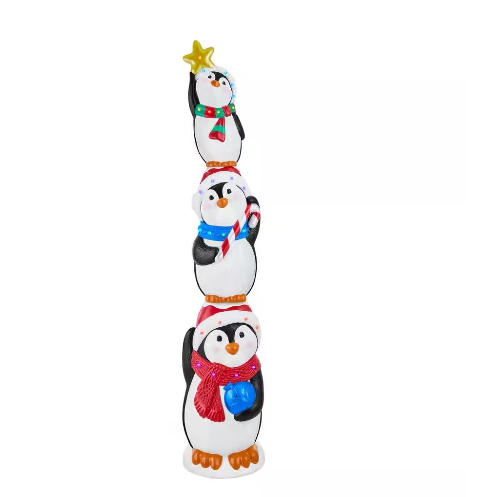 Christmas Clearance 💥8 ft. Giant -Sized LED Stacked Penguins Holiday Yard Decoration
