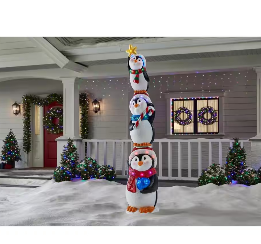 Christmas Clearance 💥8 ft. Giant -Sized LED Stacked Penguins Holiday Yard Decoration