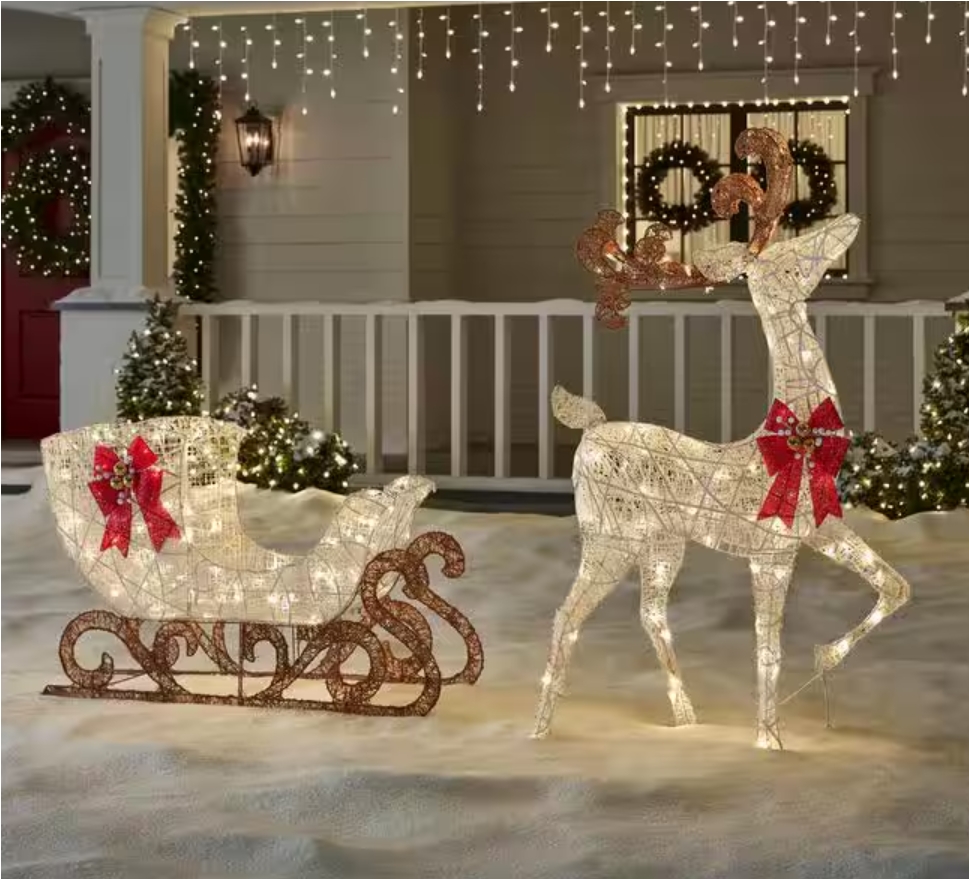 Christmas Clearance 💥5 ft. Polar Wishes LED Reindeer with Sleigh Holiday Yard Decoration