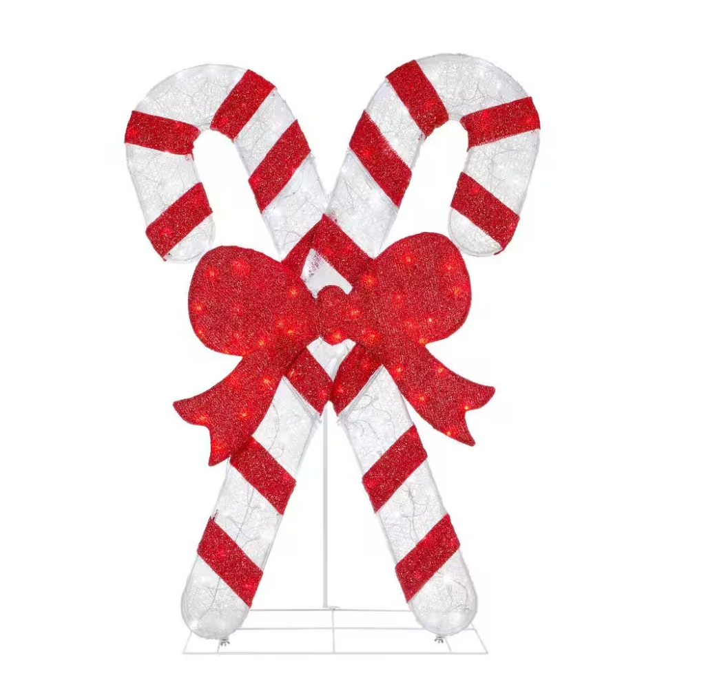 Christmas Clearance 💥5 ft. Icicle Shimmer Twinkling LED Candy Canes with Red Bow Holiday Yard Decoration
