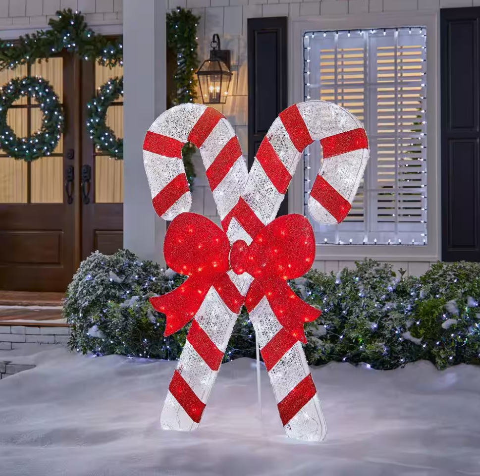 Christmas Clearance 💥5 ft. Icicle Shimmer Twinkling LED Candy Canes with Red Bow Holiday Yard Decoration