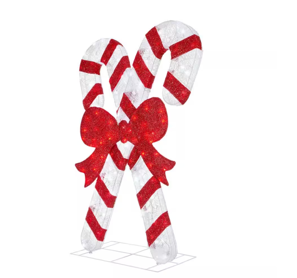 Christmas Clearance 💥5 ft. Icicle Shimmer Twinkling LED Candy Canes with Red Bow Holiday Yard Decoration