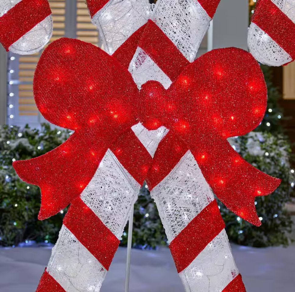 Christmas Clearance 💥5 ft. Icicle Shimmer Twinkling LED Candy Canes with Red Bow Holiday Yard Decoration